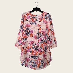 Rose + Olive Blush Pink Floral Print Three Quarter Sleeve Blouse